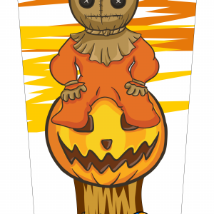Cute Child Scarecrow sits on Pumpkin V2