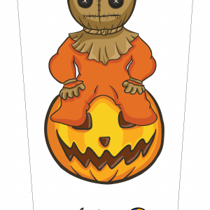 Cute Child Scarecrow sits on Pumpkin v1